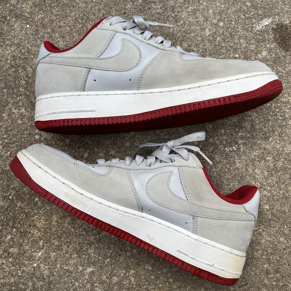 Nike Air Force 1 Sneakers Men's 8 Grey Varsity Red Y2K Low Top Basketball Shoes - Picture 10 of 16